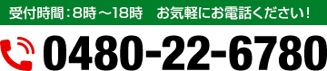 受付時間：8時～18時　お気軽にお電話ください！0480-22-6780